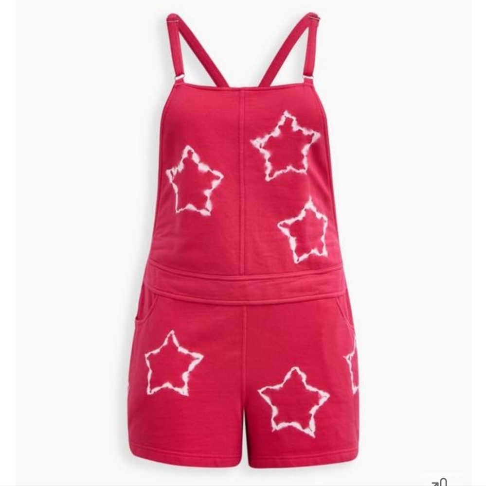 Torrid x Lovesick Shortalls French Terry Stars Pink